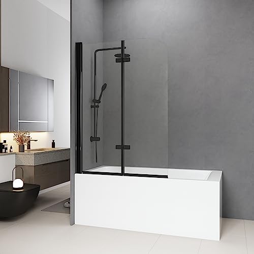 Meykoers Duschwand für Badewanne schwarz 110x140cm, 2-teilig faltbar Duschwand Badewannenaufsatz, Duschabtrennung Badewanne mit 6mm Nano Easy Clean Glas von Meykoers