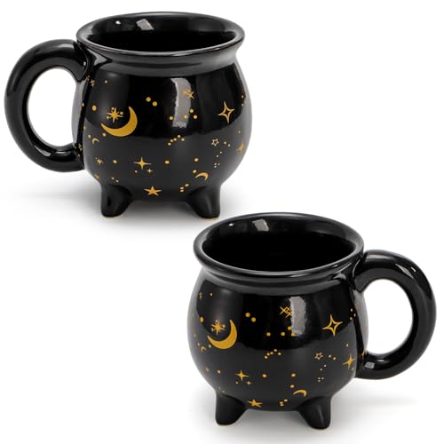 Mezchi Hexenbrühkessel-Becher, 300 ml, Keramik, Halloween-Kaffeetasse mit Mondsternen, kleine süße schwarze gruselige Teetasse für Halloween-Geschenke, 2 Stück Mezchi Hexenbrühkessel-Becher, 300 ml, Keramik, Halloween-Kaffeetasse mit Mondsternen, kleine süße schwarze gruselige Teetasse für Halloween-Geschenke, 2 Stück von Mezchi