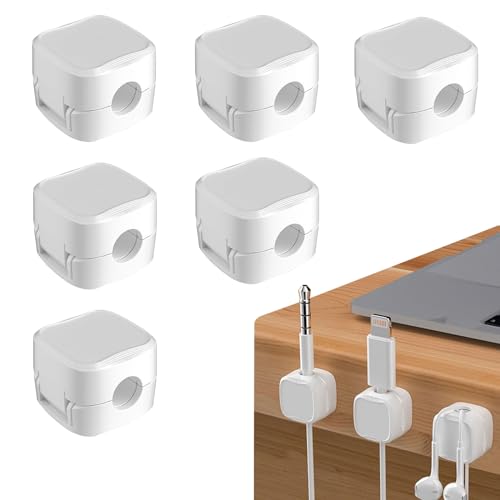 Mezrkuwr 6 Stück Kabelhalter Magnetisch Weiß, Kabelhalter Kabelclips Kabel Selbstklebend Kabel Organizer Schreibtisch Kabelmanagement Organizer Schreibtisch von Mezrkuwr