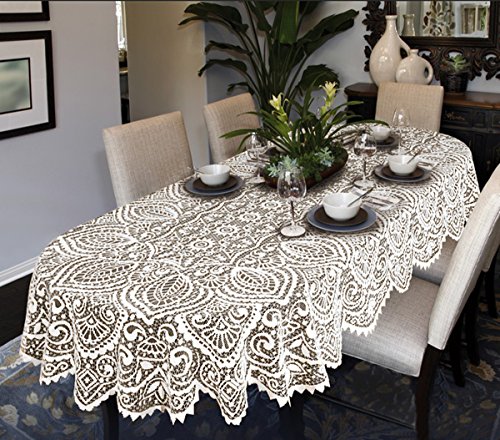 MforStyle Große Tischdecke mit Spitze, oval oder rund, Weiß oder Beige, hochwertig, weiß, 63" (160cm) Round von MforStyle
