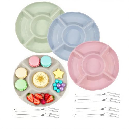 Mfqire 4 StüCk Snackteller mit 5 FäChern & 6 Gabeln Snack Schalen Kinder Antipasti Servierplatte Wiederverwendbare Snackschale Stapelbar Obstteller für Party, SüßIgkeiten, Snacks von Mfqire