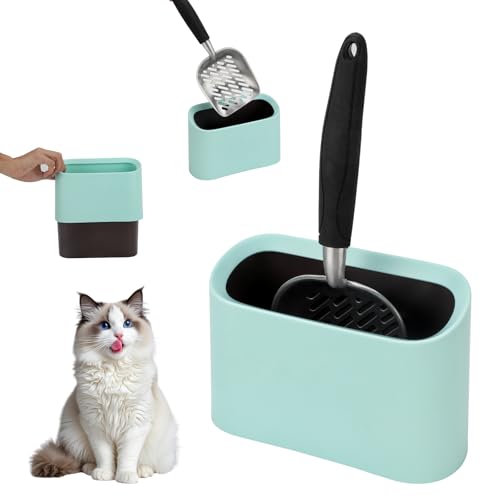 Mfsdai Katzenstreuschaufel mit Behälter Aluminiumlegierung Katzenklo Schaufel Tiefer Schaufel mit Ergonomischer und Bequemer Griff Poop Sieben（Grüner） von Mfsdai