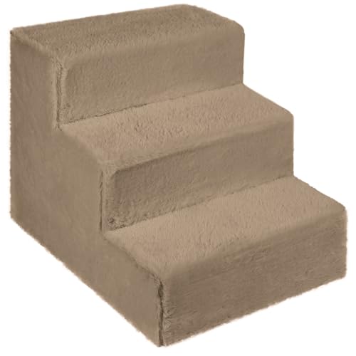 Hundetreppe für kleine Hunde 30 cm hoch Hellbraun - Leiter 3 Stufen, gepolstert mit flauschigem Stoff, der Fell imitiert, tragbar - Plattform für Sofa, Bett für Hund, Katze, kleine, ältere Tiere von MG Design
