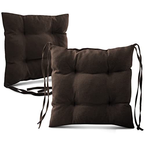 MG Design 2er-Set Stuhlkissen 40x40 cm braun - Stuhlkissen mit Bändern, Steppkissen, Bodenkissen - Sitzkissen für Gartenstuhl, für Indoor und Outdoor, Outdoor Stuhlauflage als Stuhl Kissen von MG Design