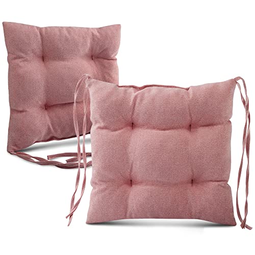 MG Design 2er-Set Stuhlkissen 40x40 cm rosa - Stuhlkissen mit Bändern, Steppkissen, Bodenkissen - Sitzkissen für Gartenstuhl, für Indoor und Outdoor, Outdoor Stuhlauflage als Stuhl Kissen von MG Design