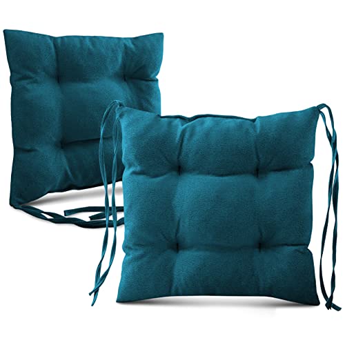 MG Design 2er-Set Stuhlkissen 40x40 cm türkis - Stuhlkissen mit Bändern, Steppkissen, Bodenkissen - Sitzkissen für Gartenstuhl, für Indoor und Outdoor, Outdoor Stuhlauflage als Stuhl Kissen von MG Design