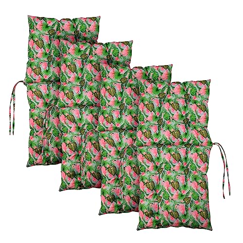 MG Design 4er-Set Stuhlkissen 100x50 cm mit exotischem Druck - Stuhlkissen mit Bändern, Steppkissen - Sitzkissen für Gartenstuhl, Outdoor Stuhlauflage als Stuhl Kissen, für Indoor und Outdoor von MG Design