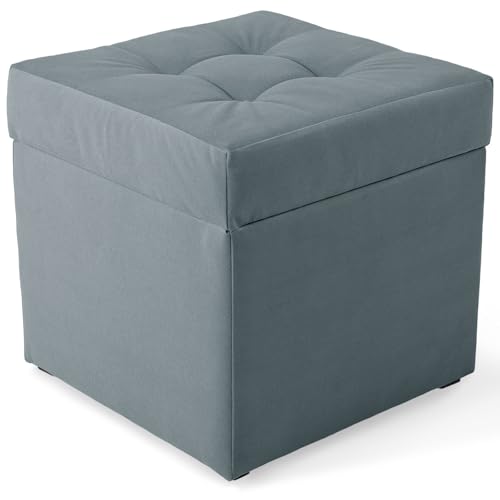 MG Design Polsterhocker 45x45 cm, Grau Farben - weicher Sitz, klappbar mit Staufach, hält bis zu 300 kg - Hocker für Wohnzimmer, Schlafzimmer, Diele von MG Design