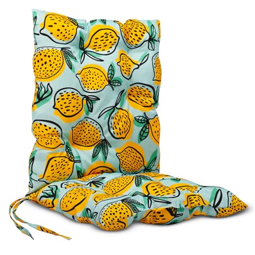 Mg Design Stuhlkissen 100x50 cm mit Zitrone Druck - Stuhlkissen mit Bändern, Steppkissen - Sitzkissen für Gartenstuhl, Outdoor Stuhlauflage als Stuhl Kissen, für Indoor und Outdoor von MG Design