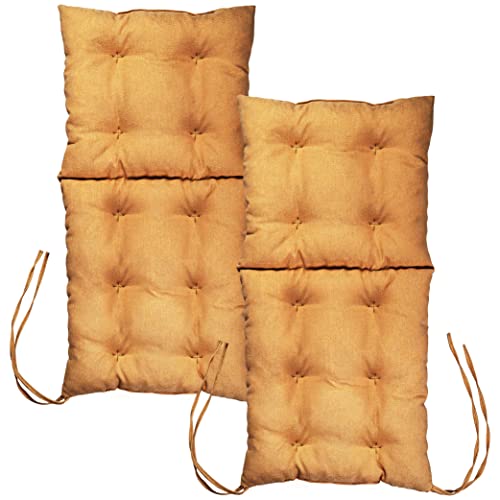 MG Design Stuhlkissen 2er Set 50 x 100 cm Sitzkissen gelb - Gartenstühle Sitzauflagen aus Polsterstoff, mit weicher Füllung, mit Schnüren zum Binden - Niedriglehner Auflagen von MG Design