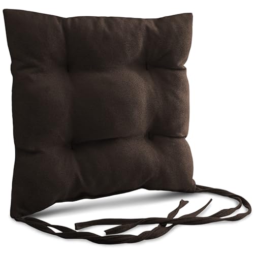 Mg Design Stuhlkissen 40x40 cm Dunkelbraun - Stuhlkissen mit Bändern, Steppkissen, Bodenkissen - Sitzkissen für Gartenstuhl, für Indoor und Outdoor, Outdoor Stuhlauflage als Stuhl Kissen von MG Design