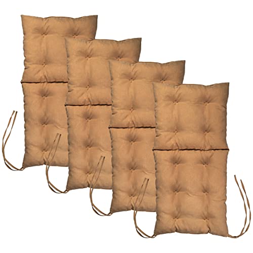 MG Design Stuhlkissen 4er Set 50 x 100 cm Sitzkissen braun - Gartenstühle Sitzauflagen aus Polsterstoff, mit weicher Füllung, mit Schnüren zum Binden - Niedriglehner Auflagen von MG Design