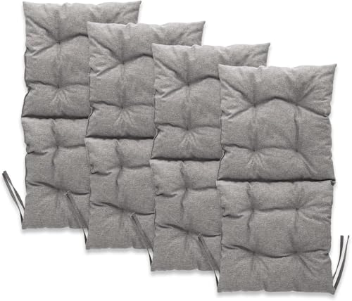 MG Design Stuhlkissen 4er Set 50 x 100 cm Sitzkissen grau - Gartenstühle Sitzauflagen aus Polsterstoff, mit weicher Füllung, mit Schnüren zum Binden - Niedriglehner Auflagen von MG Design