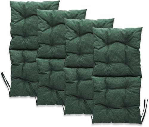MG Design Stuhlkissen 4er Set 50 x 100 cm Sitzkissen grün - Gartenstühle Sitzauflagen aus Polsterstoff, mit weicher Füllung, mit Schnüren zum Binden - Niedriglehner Auflagen von MG Design