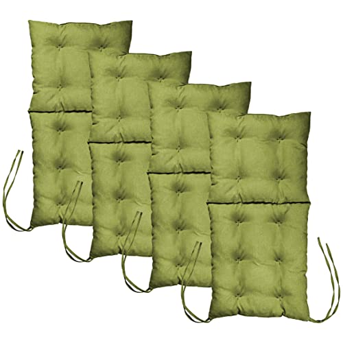 MG Design Stuhlkissen 4er Set 50 x 100 cm Sitzkissen grün - Gartenstühle Sitzauflagen aus Polsterstoff, mit weicher Füllung, mit Schnüren zum Binden - Niedriglehner Auflagen von MG Design