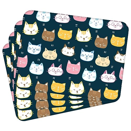 Tischset Satz mit 4 Stück 40x30 cm Colorful Vector Kitties 1 Tischuntersetzer Abwaschbar - Hitzebeständige Korkrückseite hält Temperaturen von 100°C Stand, verrutscht Nicht - Platzdeckchen für Die von MG Design