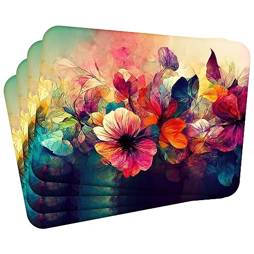 Tischset Satz mit 4 Stück 40x30 cm Flowers 4 Tischuntersetzer Abwaschbar - Hitzebeständige Korkrückseite hält Temperaturen von 100°C Stand, verrutscht Nicht - Platzdeckchen für Die Küche von MG Design