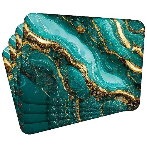 Tischset Satz mit 4 Stück 40x30 cm Magma Green and Gold 1 Tischuntersetzer Abwaschbar - Hitzebeständige Korkrückseite hält Temperaturen von 100°C Stand, verrutscht Nicht - Platzdeckchen für Die Küche von MG Design