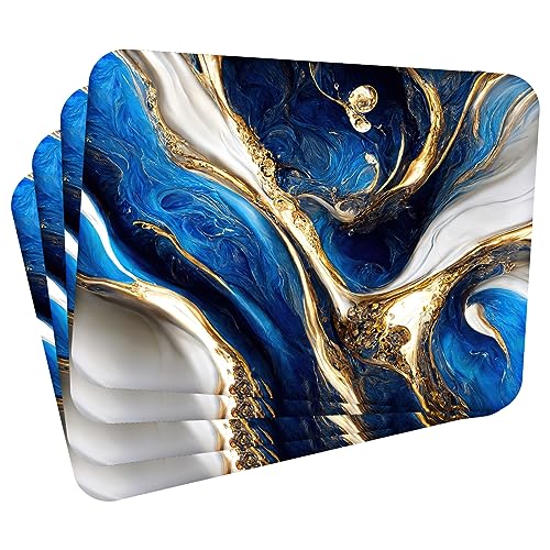 Tischset Satz mit 4 Stück 40x30 cm Marble Blue and Gold 2 Tischuntersetzer Abwaschbar - Hitzebeständige Korkrückseite hält Temperaturen von 100°C Stand, verrutscht Nicht - Platzdeckchen für Die Küche von MG Design