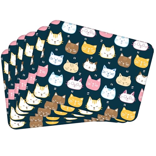Tischset Satz mit 6 Stück 40x30 cm Colorful Vector Kitties 1 Tischuntersetzer Abwaschbar - Hitzebeständige Korkrückseite hält Temperaturen von 100°C Stand, verrutscht Nicht - Platzdeckchen für Die von Mg Design