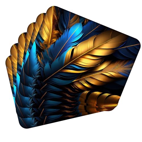 Tischset Satz mit 6 Stück 40x30 cm Leaves with Gold 4 Tischuntersetzer Abwaschbar - Hitzebeständige Korkrückseite hält Temperaturen von 100°C Stand, verrutscht Nicht - Platzdeckchen für Die Küche von MG Design