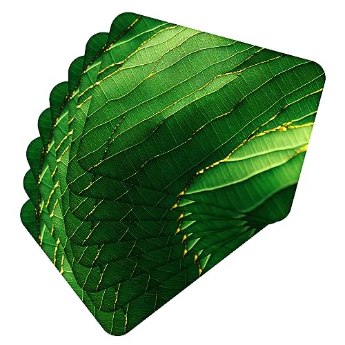 Tischset Satz mit 8 Stück 40x30 cm Leaves with Gold 3 Tischuntersetzer Abwaschbar - Hitzebeständige Korkrückseite hält Temperaturen von 100°C Stand, verrutscht Nicht - Platzdeckchen für Die Küche von MG Design
