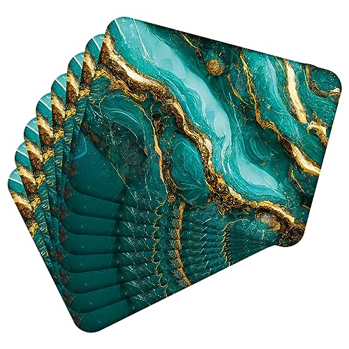 Tischset Satz mit 8 Stück 40x30 cm Magma Green and Gold 1 Tischuntersetzer Abwaschbar - Hitzebeständige Korkrückseite hält Temperaturen von 100°C Stand, verrutscht Nicht - Platzdeckchen für Die Küche von MG Design