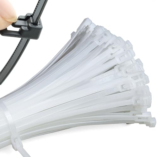 Mgctolbox Kabelbinder Weiß 300x4,8mm, Set 100 Stück Kabelbinder Wiederverschließbar UV-beständig für Kabelmanagement, Werkstätten, Wohnen, Gartenarbeit von MgcTolBox