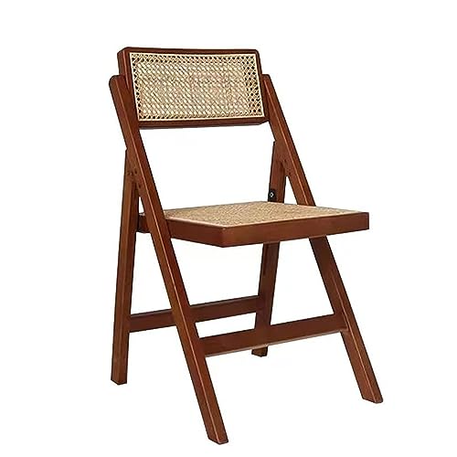 Mgchowue 2er Set Rattan Klappstuhl, Retro Drehbarer Rückenlehne Freizeit Massivholzstuhl, Einfacher Esszimmerstuhl für Esszimmer Wohnzimmer Hinterhof (Color : 1pcs) von Mgchowue