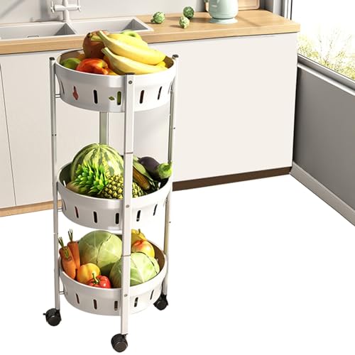 Mgchowue 3-Etagen Lagerregal Regale, 360° Drehbar Aufbewahrungskorb, Gemüse Obst Trolley-Wagen für Haushalt Küche Ecke Organisation (Color : White) von Mgchowue