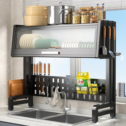 Mgchowue Spültisch-Trockengestell, (23.2"-33.2") Verstellbar Geschirrabtropfgestell für Die Küche, Rostfreier Stahl Besteck-Abtropfgestell mit Abtropfplatte und Geschirrkorb von Mgchowue