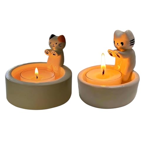 MGICHOOM Cartoon Kätzchen Kerzenhalter Warming Paws Cat Gypsum Candle Holder Kitten Candle Holder Cartoon Kätzchen Kerzenhalter Kätzchen Wärmt Seine Pfoten Heim Und Bürodekoration von Mgichoom