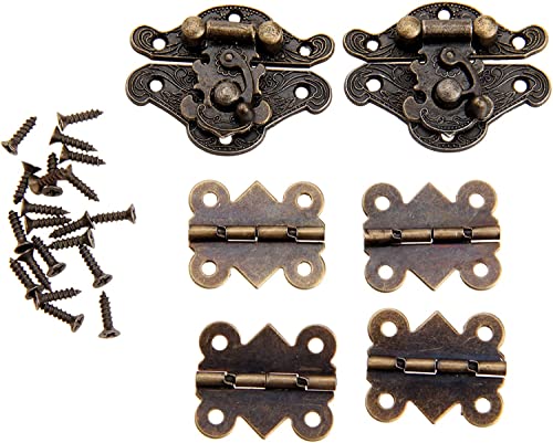 Mgoodoo 2 Sets Antike Dekorative Haspe, Retro Haspen Riegel, dekorativer Holzschmuck, Vintage Scharnier mit 4 Stück Butterfly Scharniere von Mgoodoo