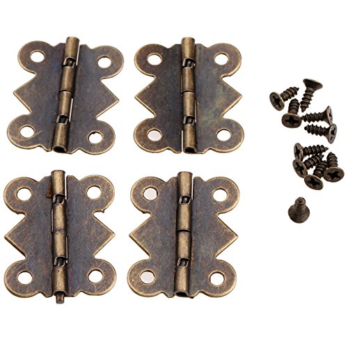 Modogoo 4 Stk Scharniere Klein, Eisen Mini Schmetterling Klappscharniere Antike Bronze mit 16 Schrauben für Holzkiste Schmuck-Box Puppenhaus Moebel von Mgoodoo