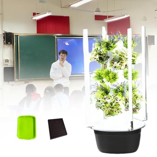 MhWrughts Hydroponischer Turm, Hydroponischer Turm-Zuchtsatz, Vertikaler Turm Automatisierte Aeroponik mit LED-Wachstumslicht mit PH-Testpapier, für Obst und Gemüse,7Layer-Black von MhWrughts