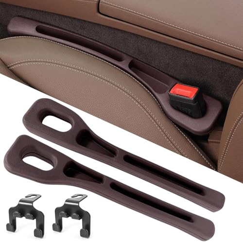 Auto Organizer Lückenfüller, 2 Stück Aufbewahrungsbox für Autositze mit Haken, Universal Sitzablagefach (Braun) von Mhekrep