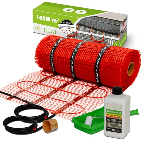 Fußbodenheizung elektrisch 230V 1.0m² 160W/m² - Verlegen in Fliesenkleber Ausgleichsmaße Fließ-Mörtel Nievelliermasse f. verschiedene Bodenbeläge alle Räume von Mi-Heat