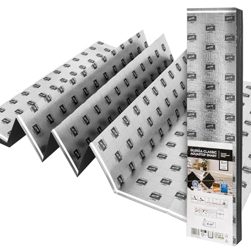 30m² Trittschalldämmung 3mm mit AquaStop, Verlegeunterlage für Parkett & Laminat, Heizfilm-Unterlage optimal für eletrische Fußbodenheizung, hohe Druckfestigkeit von Mi-Heat