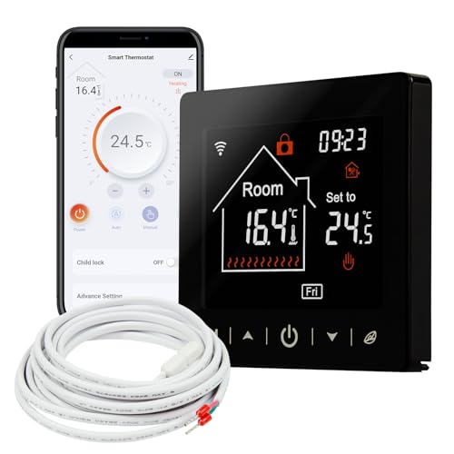 Mi-Heat M2 digital Thermostat WLAN & Bluetooth schwarz - Fußbodenheizung, Wasser und Elektro Fussbodenheizung, NC-Ventil, WiFi Smart Raumthermostat Alexa Tuya Smart Life von Mi-Heat