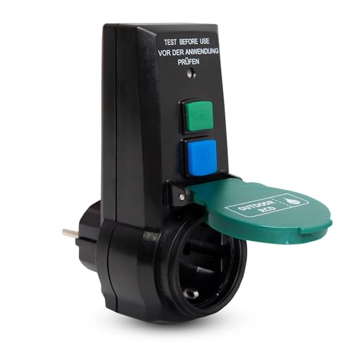 Personenschutz Zwischenstecker | FI Schutzschalter 2 Polig f. Lasten bis 3600Watt | Schutzkontakt Adapter Steckdose zum Schutz vor Stromschlägen | IP44-Auseneinsatz von Mi-Heat