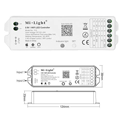 LIGHTEU, Milight 5in1 WLAN Controller Dimmer für einfarbige, CCT, RGB, RGBW, RGBWW, RGB+CCT LED Stripes kompatibel mit Alexa® Google home und vielen Mi-Light Fernbedienungen, WL5 von lighteu