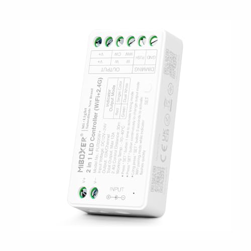 MiBoxer 2 in 1 Dimmer WIFI Controller (WiFi+2.4G) 12/24V "12A" | WiFi Tuya Alexa Google Steuerung | FUT035W+ | Single Color/CCT von Mi Light