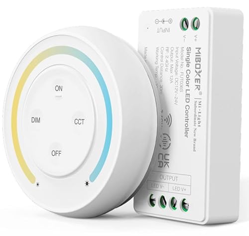 Milight Miboxer Controller für einfarbige LED-Streifen 2,4 GHz Kit Ausgang DC12V/24V max. 12A, PWM Hoch/Niederfrequenz FUT036SA [Energieklasse A+] von Mi Light