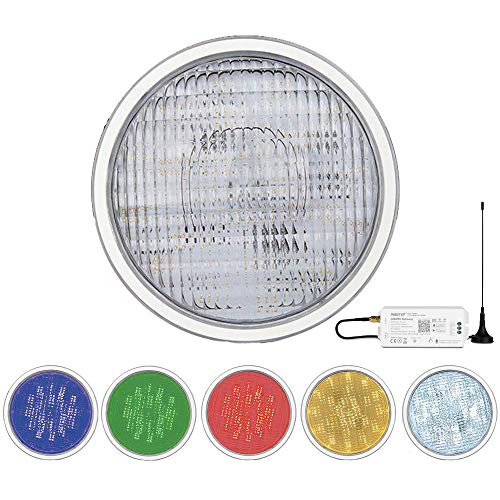 LED PAR56 RGB+CCT Poollampe Poolleuchte Poolbeleuchtung Lampe für Unterwasser Unterwasscheinwerfer MiLight PW01 Farbwechsel und Weiß CCT mit Fernbedienung oder App Alexa DMX (Einzeln+App/Alexa/DMX) von MiBoxer