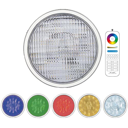 LED PAR56 RGB+CCT Poollampe Poolleuchte Poolbeleuchtung Lampe für Unterwasser Unterwasscheinwerfer MiLight PW01 Farbwechsel und Weiß CCT mit Fernbedienung oder App Alexa DMX (Einzeln+Fernbedienung) von MiBoxer