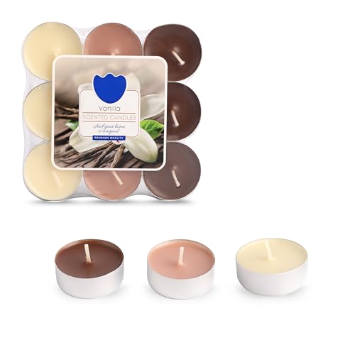 MiCasa SuCasa 18 Teelichter Duft Vanilla – 72h Brenndauer aus Paraffin – Kleine Duftteelichter für Party Deko oder Duftlampe – Kerzen Set für romantische Atmosphäre – Bunte Teelichter in 3 Farbtönen MiCasa SuCasa 18 Teelichter Duft Vanilla – 72h Brenndauer aus Paraffin – Kleine Duftteelichter für Party Deko oder Duftlampe – Kerzen Set für romantische Atmosphäre – Bunte Teelichter in 3 Farbtönen von MiCasa SuCasa