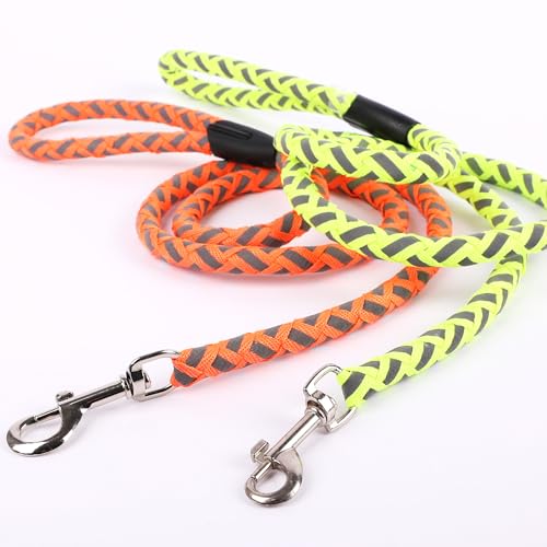 MiCasa SuCasa reflektierende Hundeleine 2er Set – leuchtende Hundeleine für Hunde – Orange & Gelb (120cm) – Führleine strapazierfähig & leicht – Joggingleine mit Griffschlaufe & stabilem Metallclip von MiCasa SuCasa