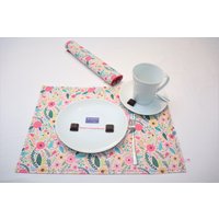 Tischset " Blumen Time" Doppelseitige, 2Er Set, Doppellagig, Platzset Platzdeckchen Wendbar Geblümt von MiEstiloVonWendy