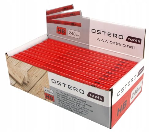 MiG-met - Zimmermannsbleistifte - Bleistift Baustelle - 100 Stück Set - Flache Bleistifte - Länge 240 mm - Gehäusefarbe: Rot - Härte HB - Bleistift Ostero OLO2110 von MiG-met