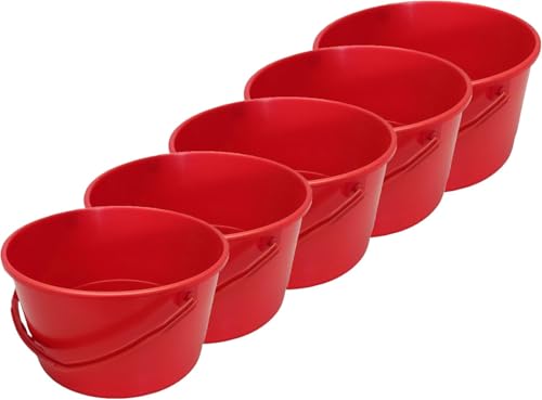 MIG Eimer 4L Rot - 5X 4 Liter stapelbare Plastikeimer - Vielseitiger Kübel für Haushalt und Industrie - Kleiner Eimer geeignet für Hundefutter - Widerstandsfähige Kunststoffeimer von MiG